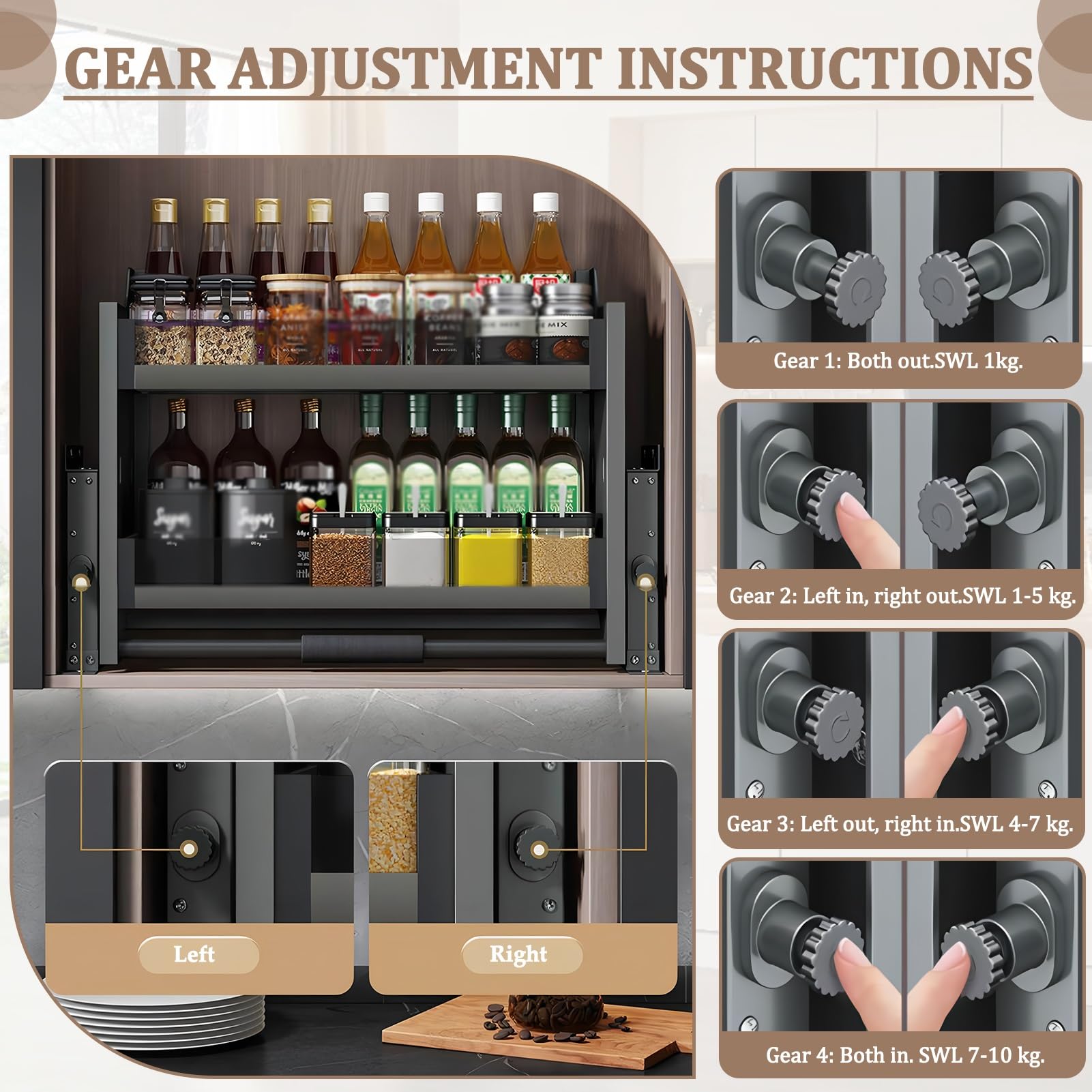 Ausziehbarer Schrank-Organizer, 2-stöckiges Metall-Küchenregal, verstellbares Hängeregal für obere Schränke, platzsparendes Gewürzregal für Küche, Speisekammer, Organisation (600)