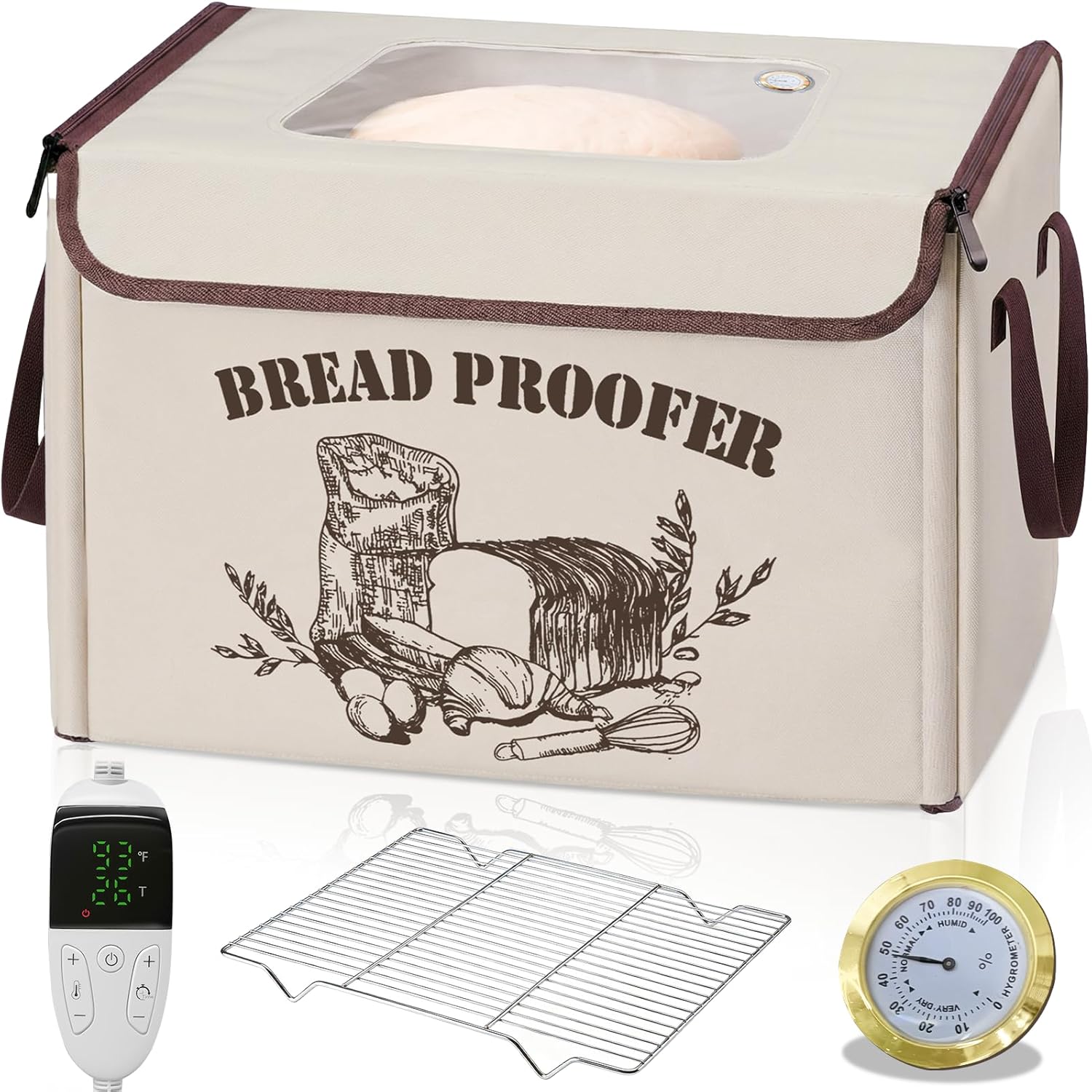 Large Folding Bread Proofing Box, Dough Proofer With 50-113℉Temp Control & 1-48H Timer, Sourdough Starter Warmer with Humidity Gauge, Foldable Proofing Basket for Bread Baking, Pizza, Yogurt, Kombucha