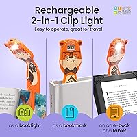 Vista 6 de Regalos para lectores y escritores Luz de lectura con clip Marcador Fox 2 en 1 Luz para niños para leer en la cama, luces lindas recargables