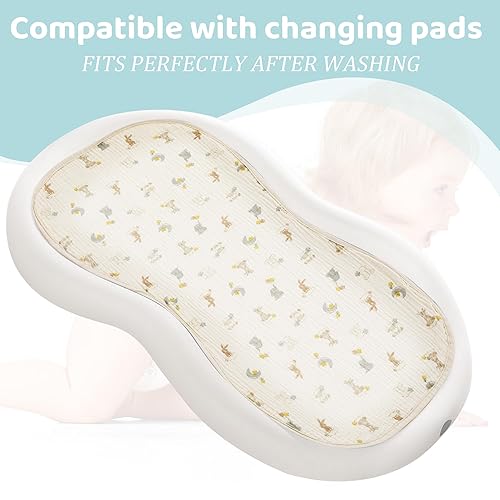 Miniatura 2 de Hombys Funda lavable para cambiador de bebé, almohadilla impermeable de muselina para cambiador, paquete de 3 unidades, blanco crema, verde claro,