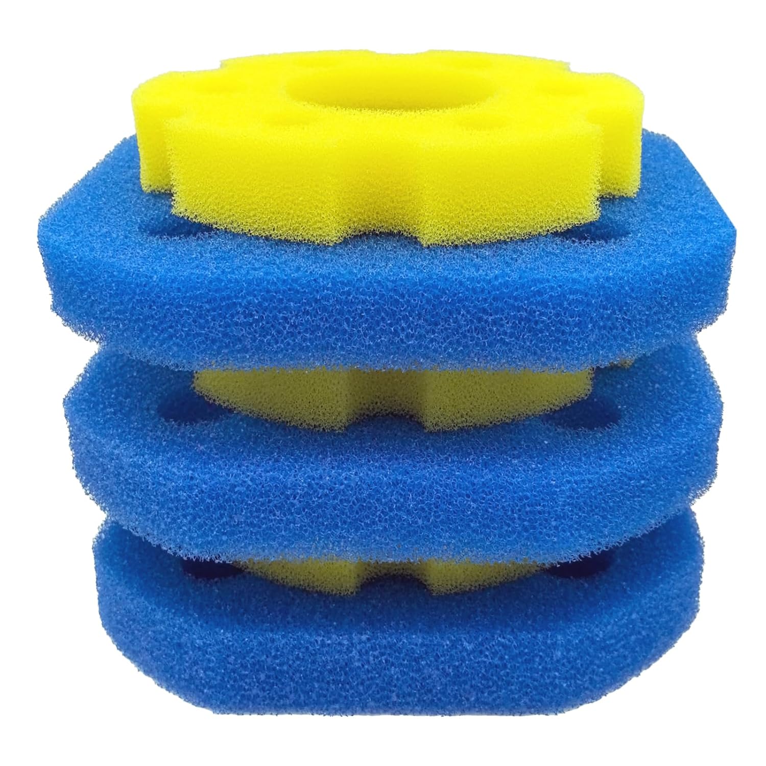 Stack of blue and yellow replacement filter sponges
