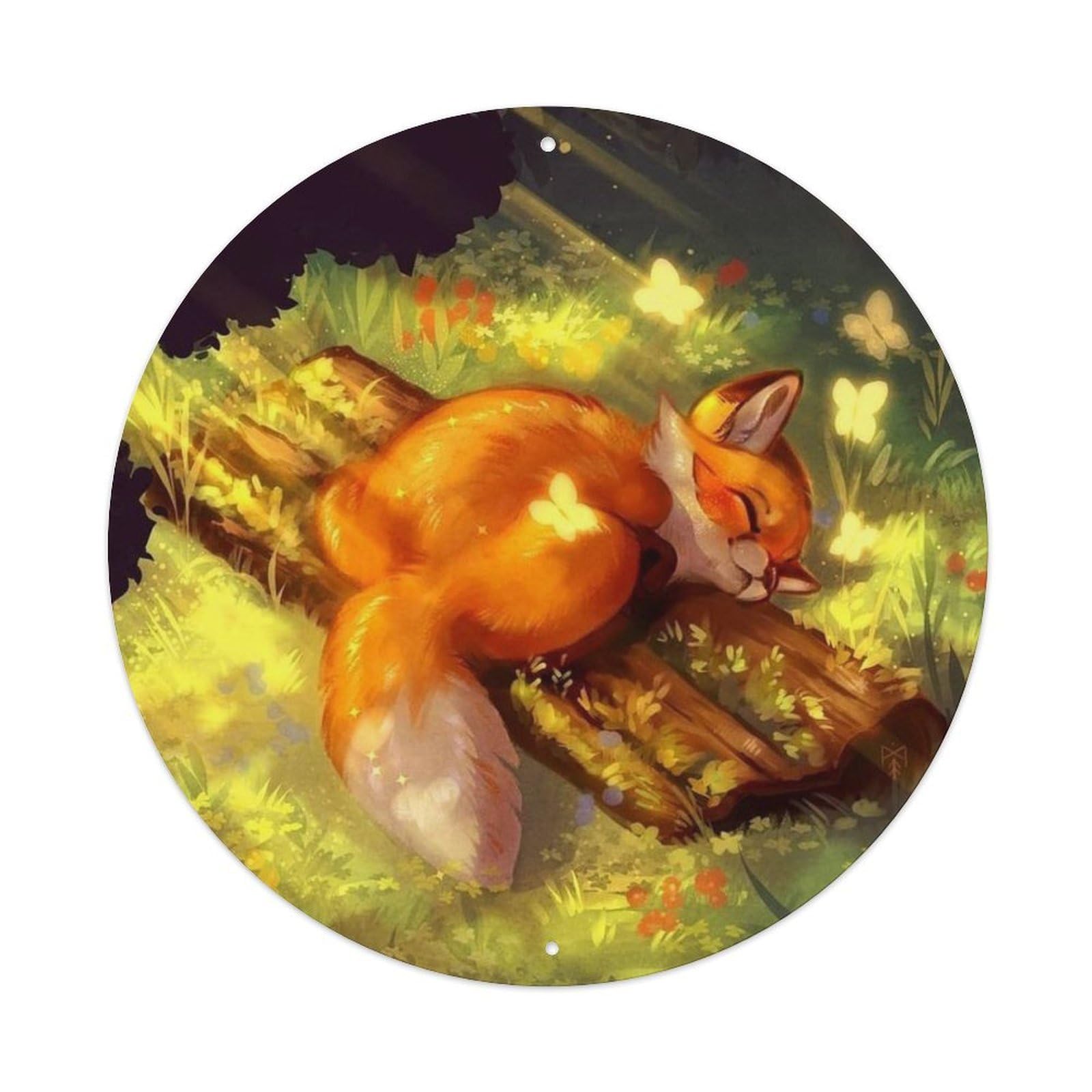 Animals Artwork Sleeping Fox Vintage Metal Tin Sign Plaque Wall Decor for Cafe, Club Bar, Office, Garden Metal Poster 8x8Inch