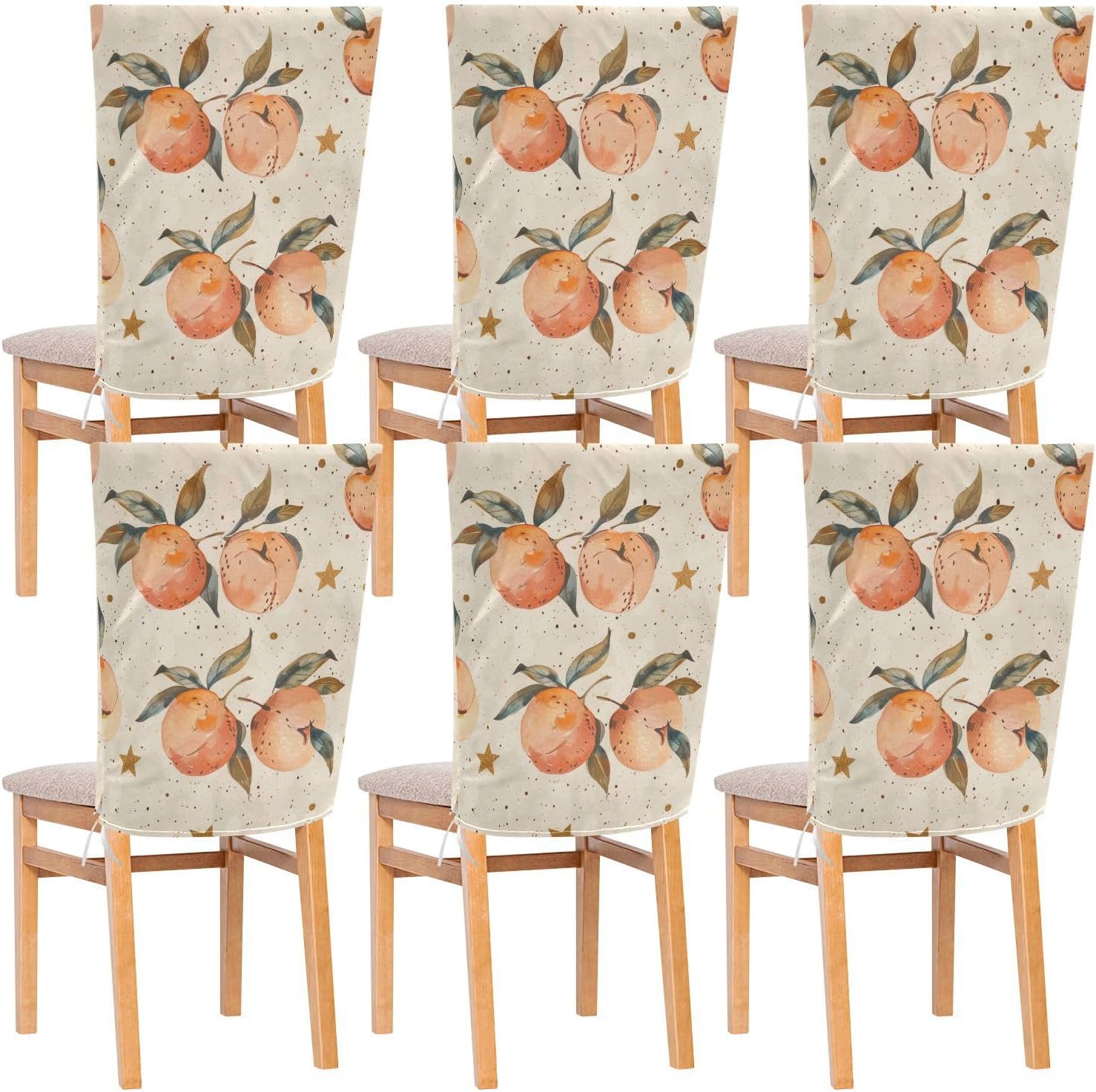 ALAZA Vintage Peaches and Stars Chair Back Cover Set of 6, Washable Reusable Removable Chair Slipcovers Decorative Chair Cover for Home Kitchen Wedding Party