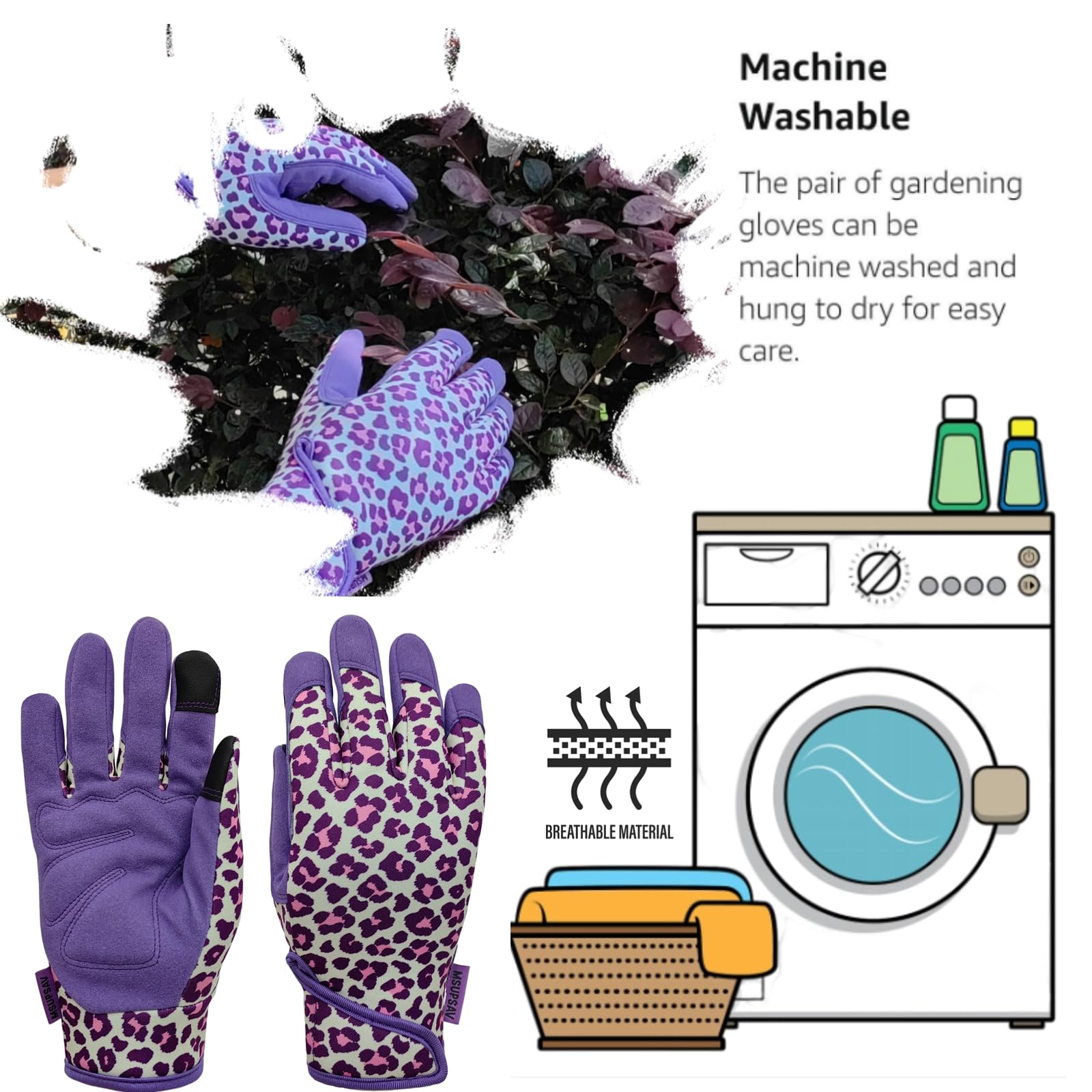 Guantes de jardín multifuncionales, guantes de jardinería de elastano para mujer, guantes de trabajo de cuero sintético, regalo para mujer, talla M