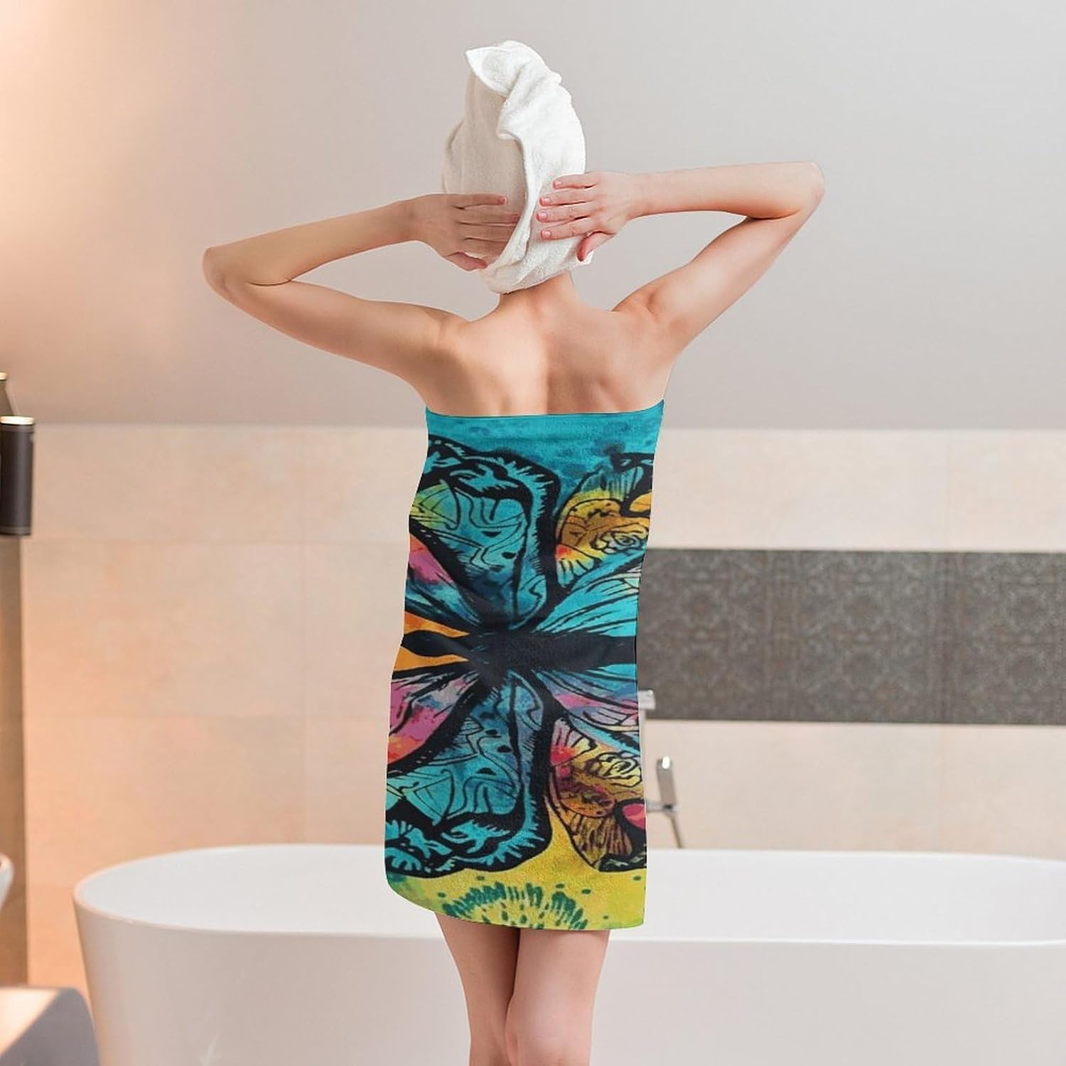 Butterfly Tie Dye Towel Vacation Accessories Essentials Soft Lighterweight，Bath Towel for Adults Women Men，Bath Towels Gift for All Occasions, Machine Washable.