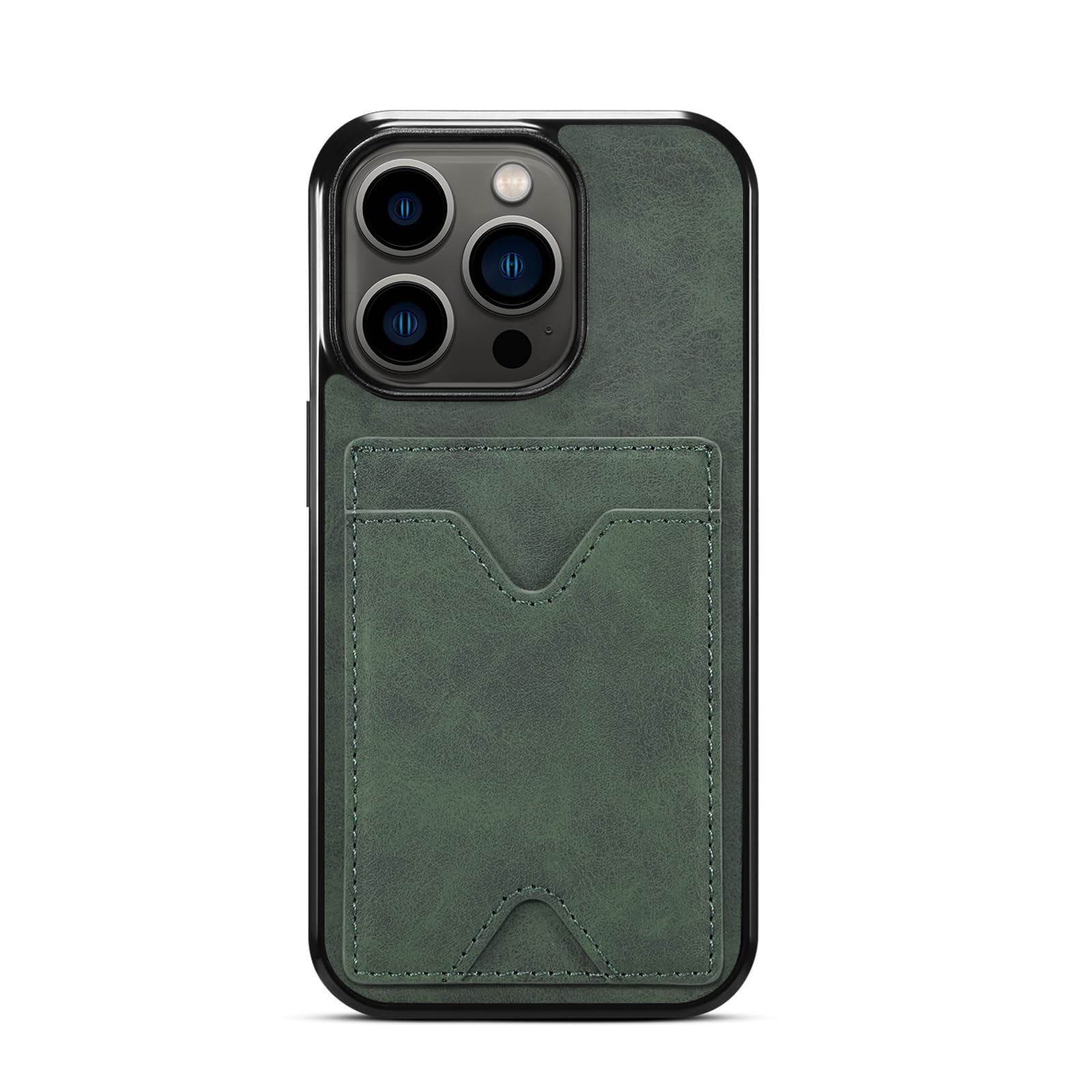 Étui cuir iPhone 15 vert antichoc pour éviter les rayures