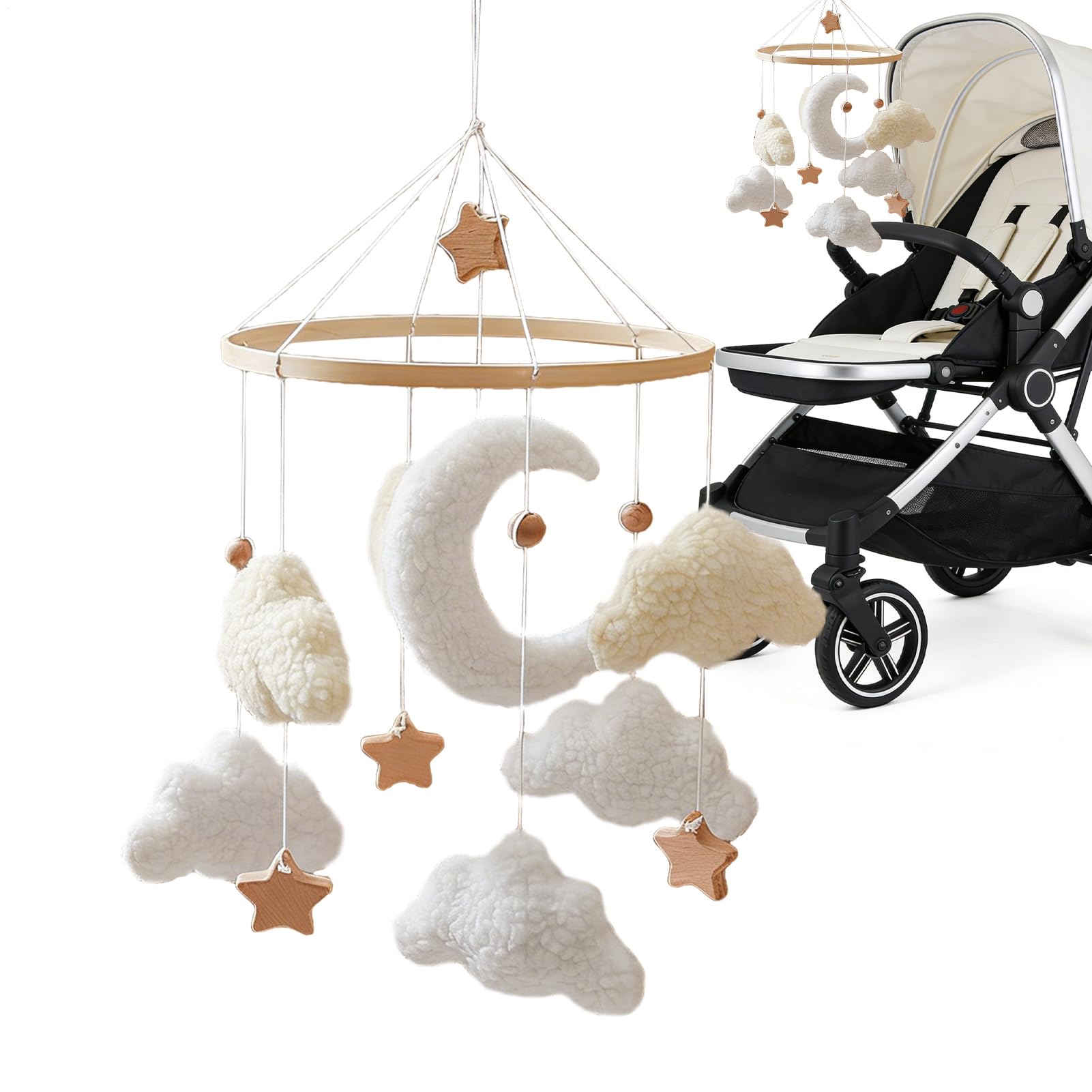 Kids Mobile for Crib - Soothing Aesthetic Educational,Cloud Crib Mobile Bell Decor | for Bedroom Living Room Wall Window Home Boys Girls Prechoolers Young Child — view 9