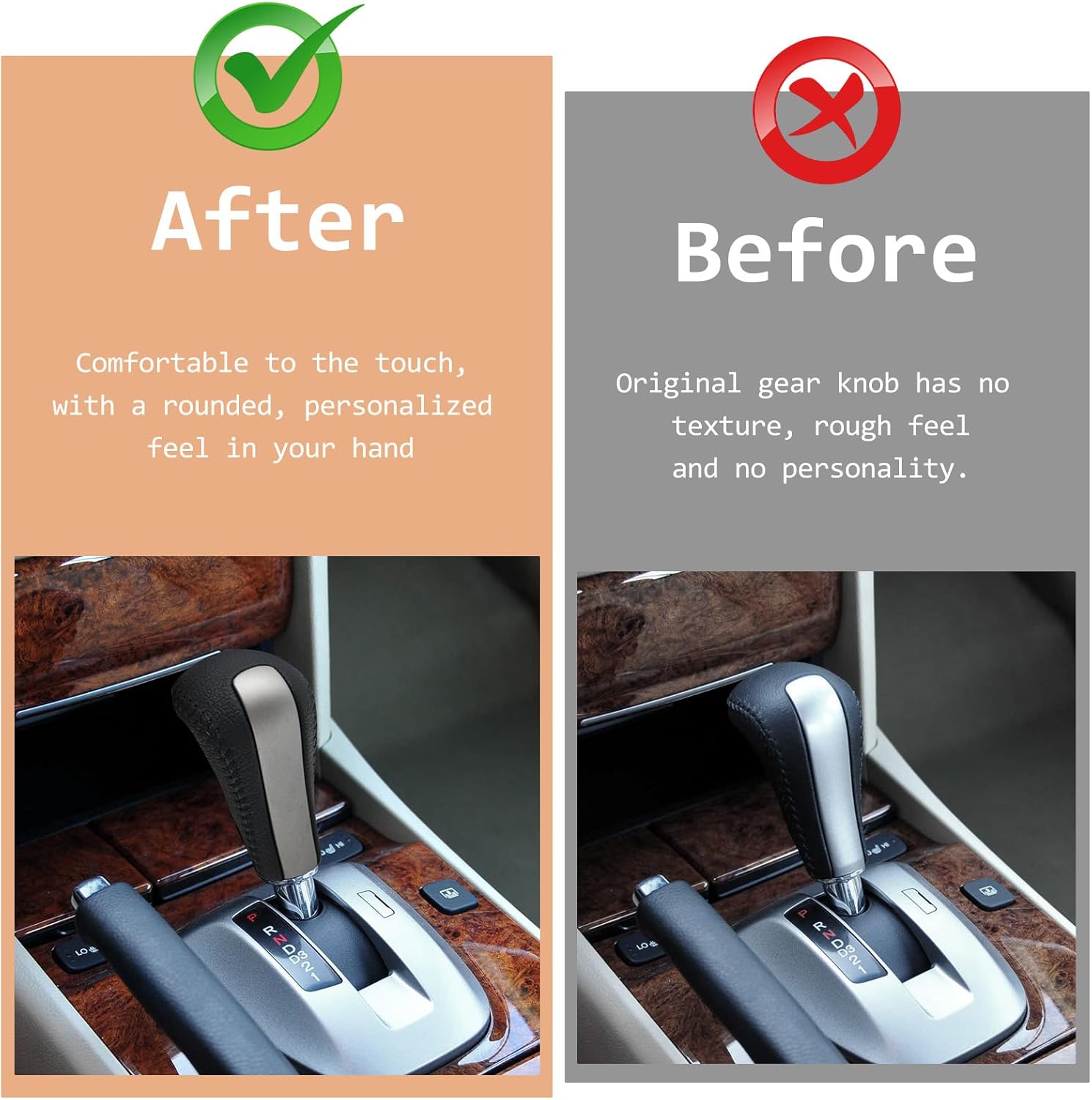 Black Leather Gray Gear Shift Knob Shifter Compatible with Honda Accord 2008-2013 Crosstour 2010-2011 Automatic Gear Shift Handle Lever