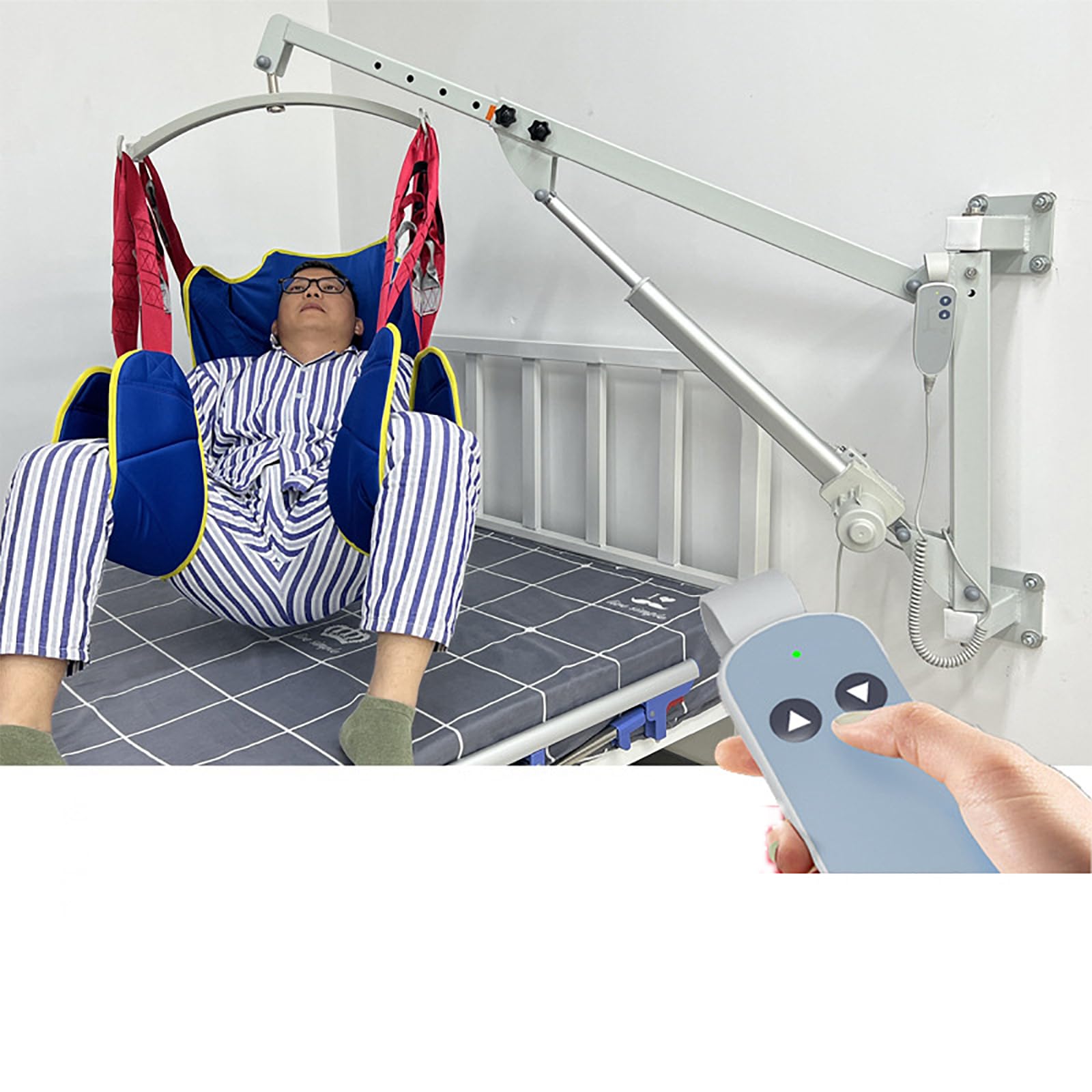 Elektrischer FreitragenderPatientenlifter,angetriebener Patientenkörpertransfer Mit Langem Teleskoparm, Um 180° Drehbarem Arm Und 360°Haken,Tragfähigkeit 331lb,1050mmHubabstand,sicher Stabil