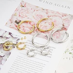 Amazon.com: Tiselin 14K Gold Hoop Earrings for Women, 3 Pairs