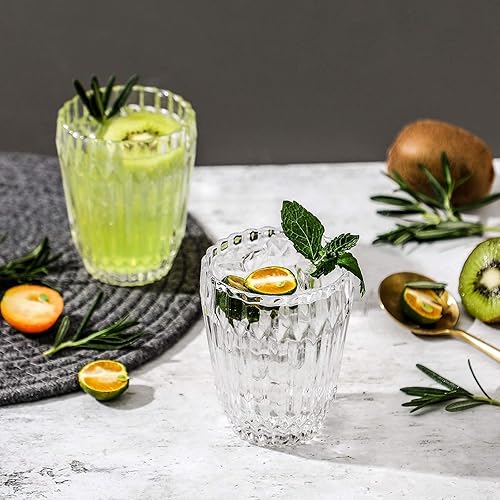 Miniatura 6 de Juego de 6 vasos de jugo soplados a mano de 7.9 onzas, juego de 6 vasos de agua con patrón vintage para todas las ocasiones