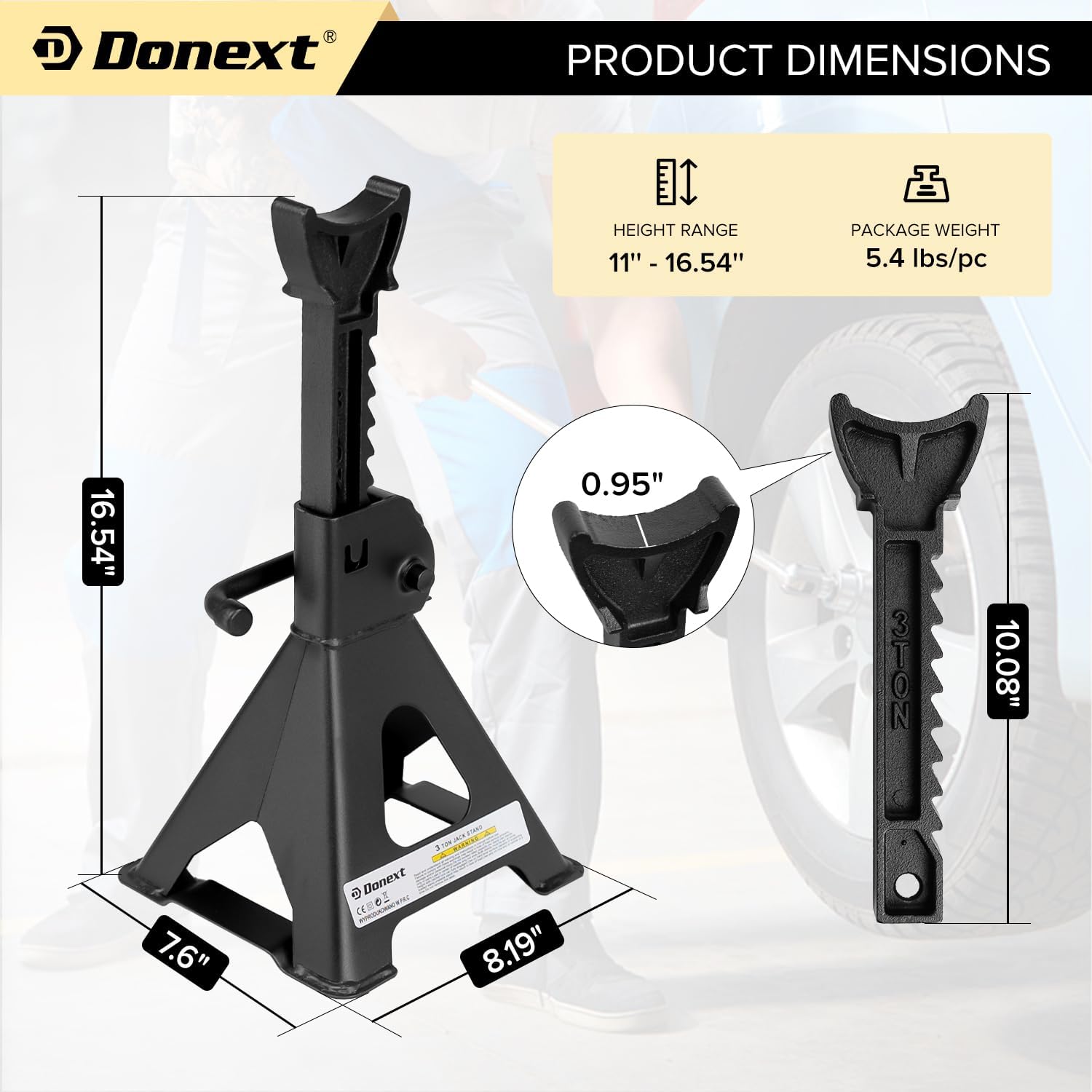 Donext Jack Stands 3 Ton (6,500 lb) Capacity Steel, 1 Pair Black Lifting Stand Adjustable Jack Stands