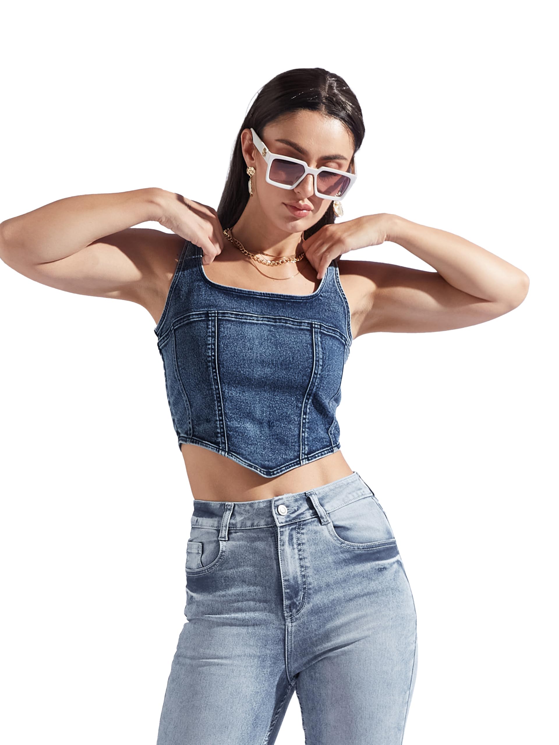 Women's Round Neck Half Sleeves Cotton Lace and Pearl Detailing