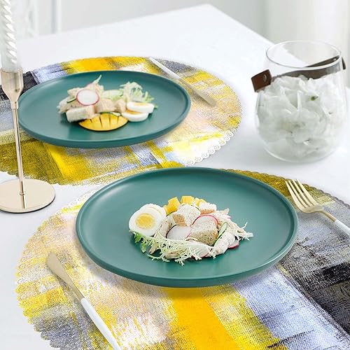 Miniatura 2 de Juego de 4 manteles individuales redondos de poliéster lavables, resistentes al calor, para decoración de mesa de cocina, comedor, arte amarillo y