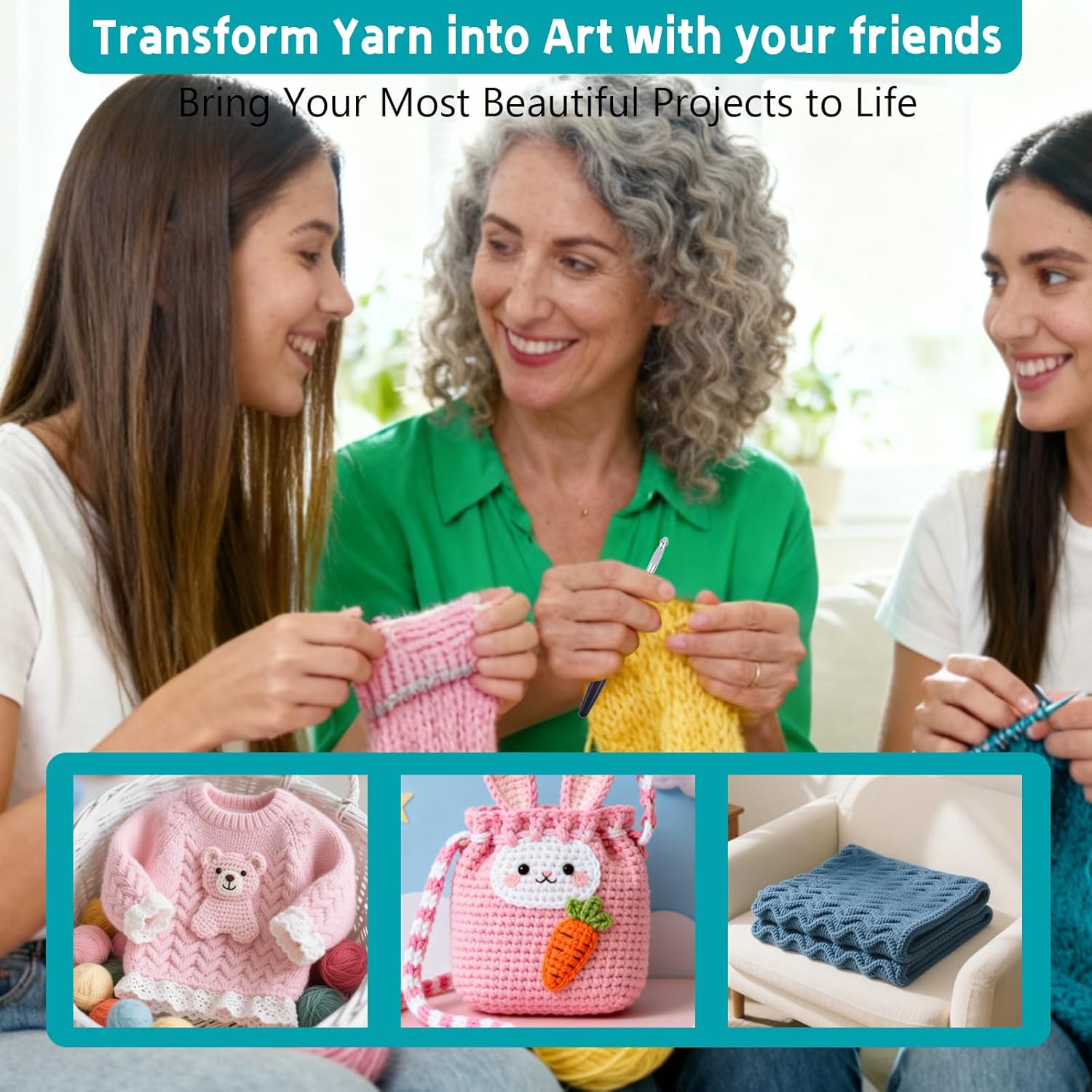 Mdoker Interchangeable Crochet Hooks Set – 9 Sizes (3.5mm‑8mm) Wooden Handle & Aluminum Hooks with Embroidered Storage Bag Inline Wooden Crochet Hook – Ideal for Knitting,Crochet & Travel