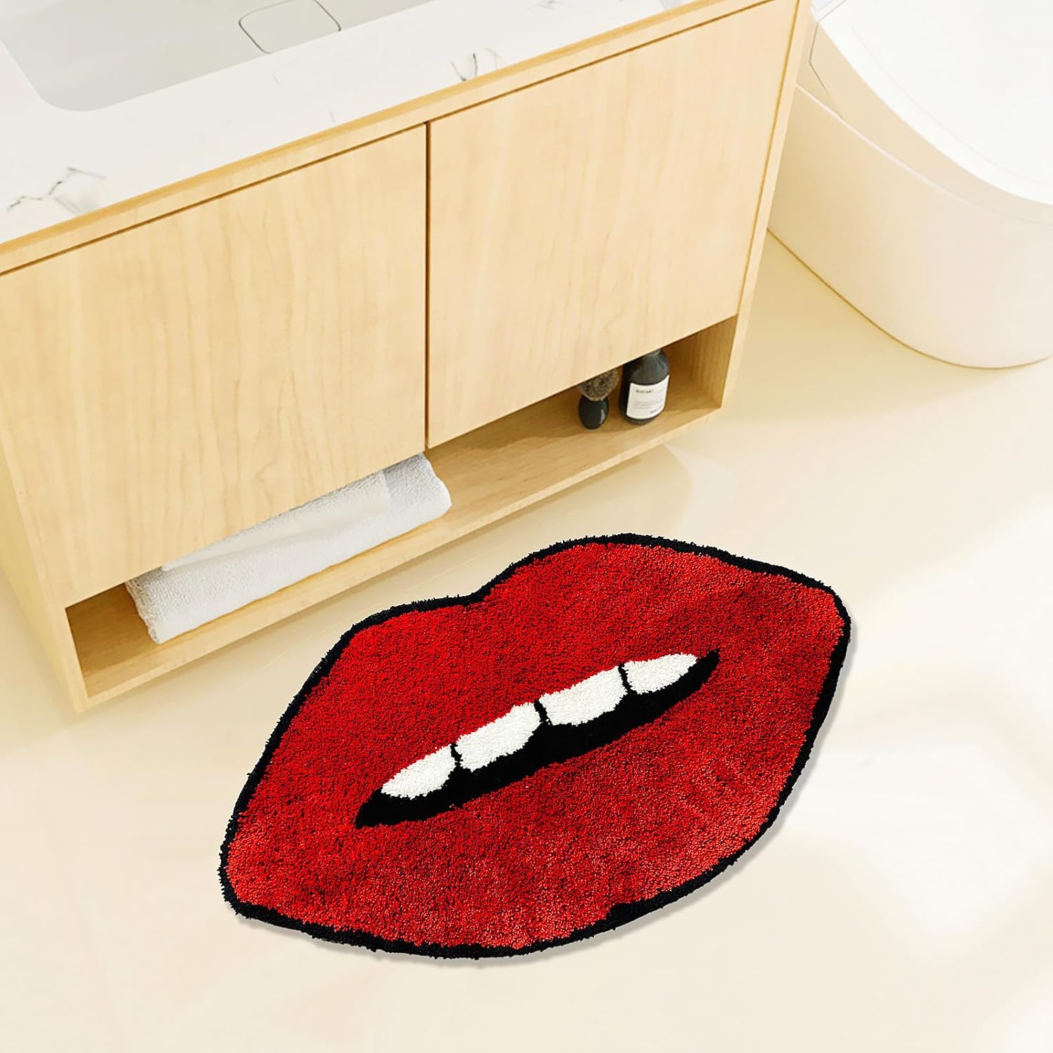 UKELER Red Lip Bath Mat for Bathroom Cool Decorative Kids Bedroom Rugs Non-Slip Washable Cute Bathroom Rugs Accent Small Area Rug for Girls Funny Absorbent Shower Rug 35''×20''