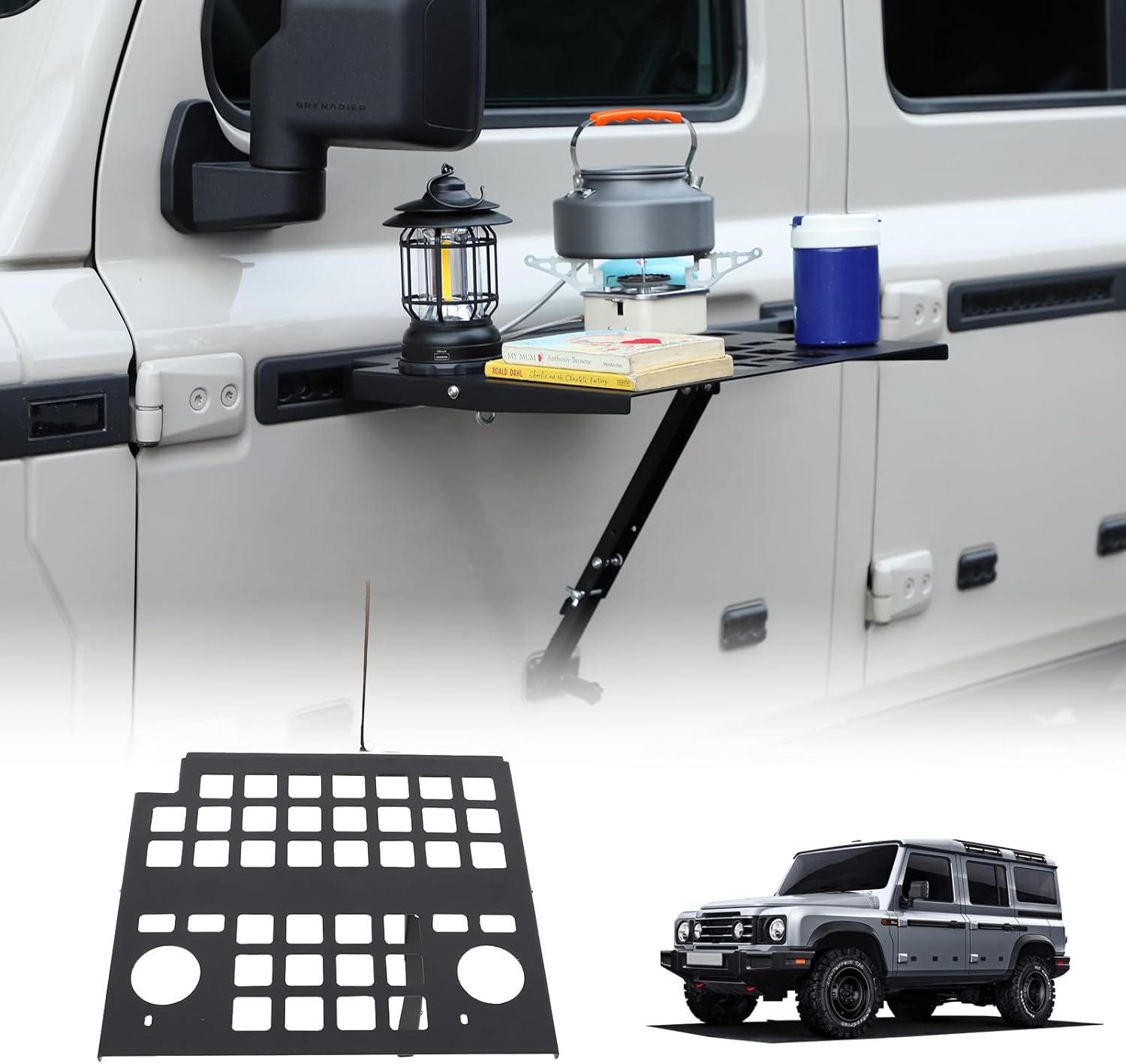 Car Door Cargo Storage Rack Shelf Compatible with INEOS Grenadier 2020-2024 Left/Right Front Door Multifunctional Table Organizer Mount Bracket Auto Accessories