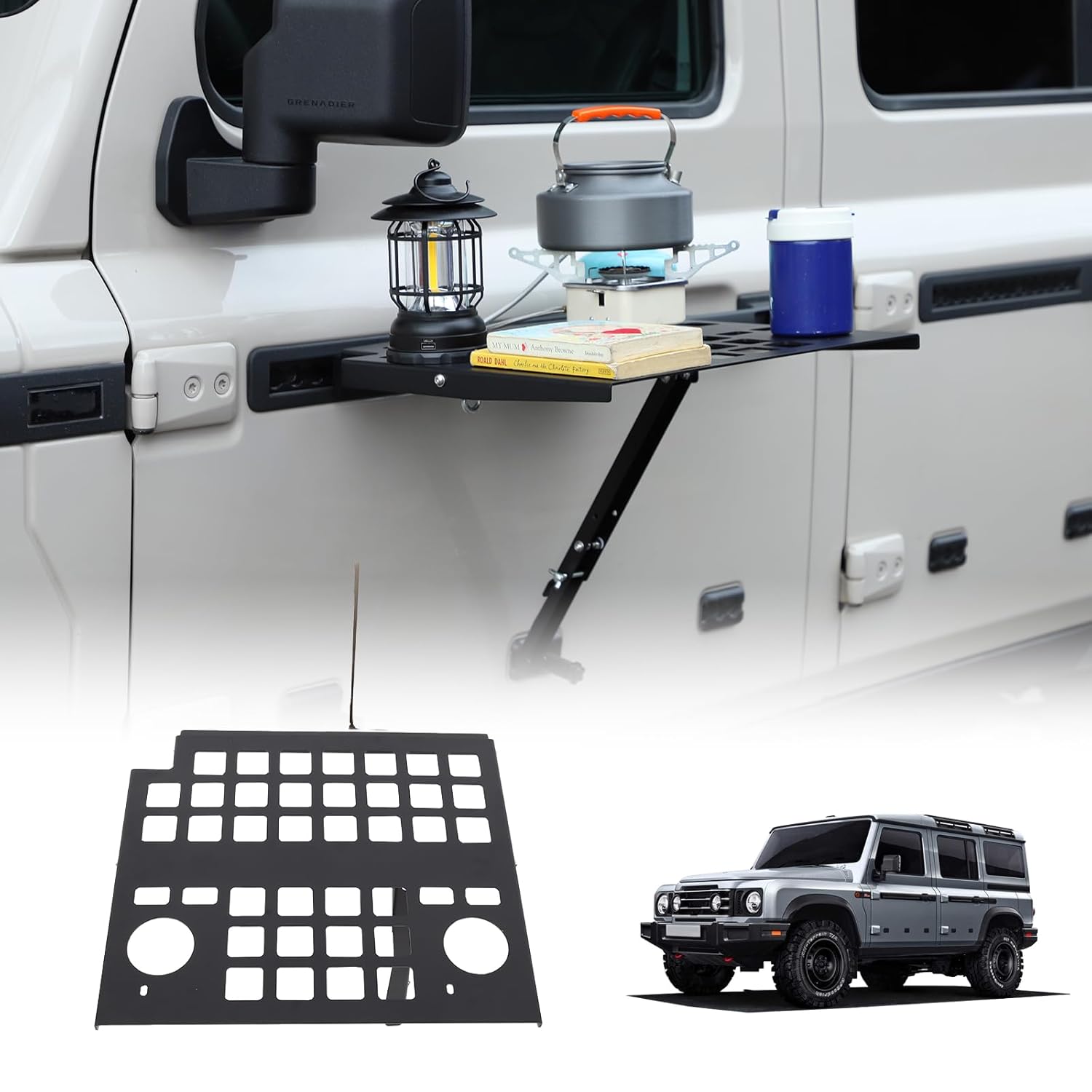Car Door Cargo Storage Rack Shelf Compatible with INEOS Grenadier 2020-2024 Left Right Front Door Multifunctional Table Organizer