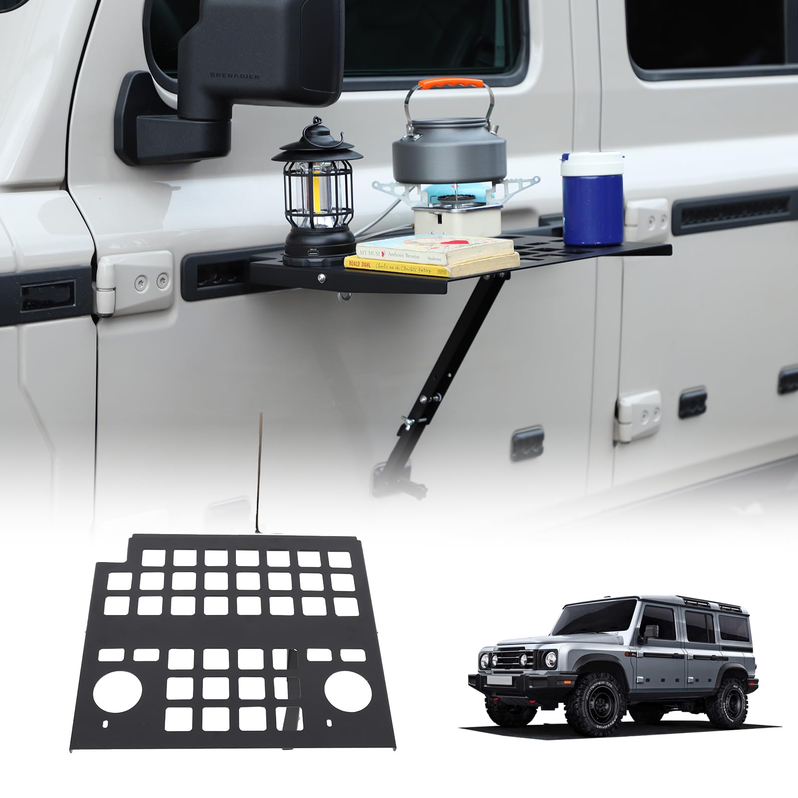 Car Door Cargo Storage Rack Shelf Compatible with INEOS Grenadier 2020-2024 Left Right Front Door Multifunctional Table Organizer