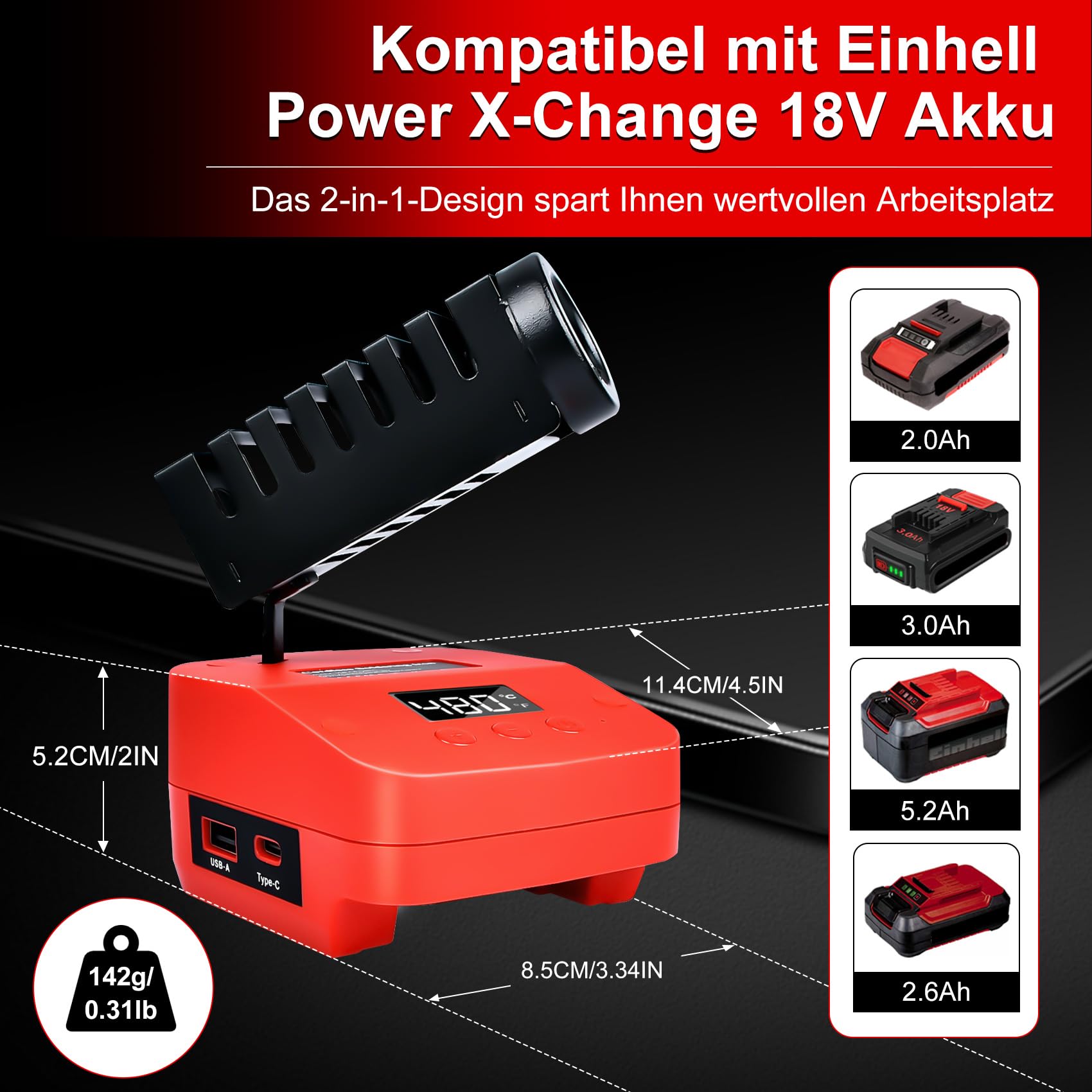 Akku Lötkolben Set kompatibel mit Power X-Change 18V Akku, Tragbarer Lötkolben mit USB und Typ-C, Einstellbarer Temperaturbereich 180℃–480℃ für Heimwerkerarbeiten, Elektroarbeiten (Ohne Akku)