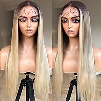 Vista 16 de Peluca de Encaje Frontal Rubio Miel - Pre Depilada, Lista para Usar, HD Sin Pegamento 13X5X1 - Peluca Sintética Lisa con Mechas para Mujeres