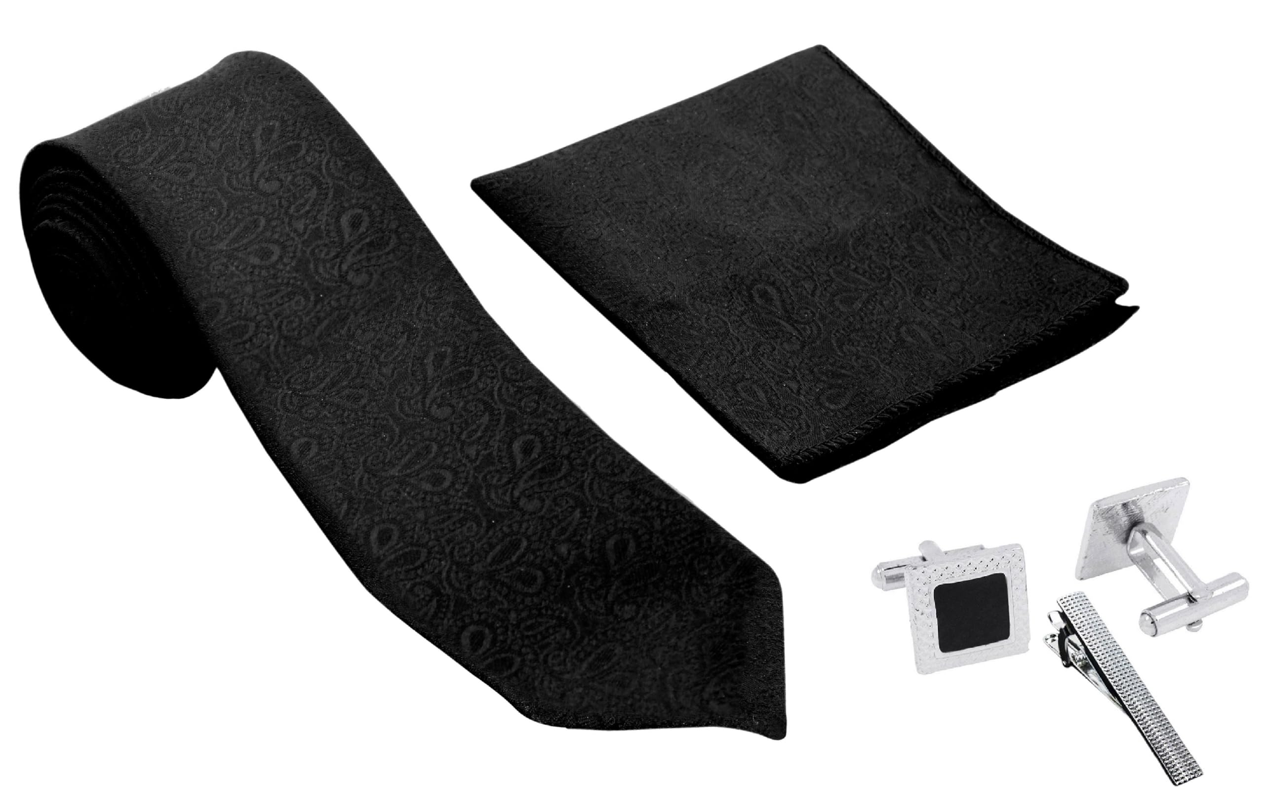 fashmade premium italian silk tie, pocket square with square brass cufflinks & silver honeycomb tie pin combo in leather gift box for men – formal & wedding set tp-1