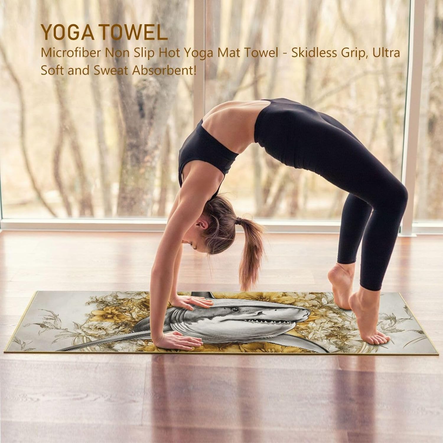 Fish Floral Hot Yoga Towel – Stylish, Non-Slip, Grip Dots, Super Absorbent, 27" x 73" - Yoga Mat Towels for Exercise, Fitness