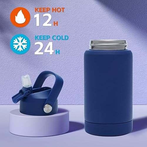 Miniatura 4 de Botella de agua aislada para niños de 12 onzas, vaso a prueba de fugas con tapas para pajitas, botellas de agua para niños y niñas, botella de acero