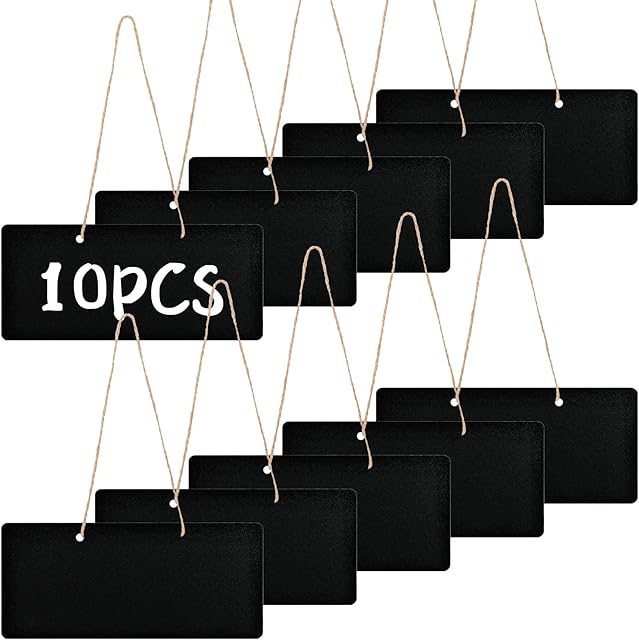 10pcs Chalkboard, Mini Chalkboard Signs Erasable Blackboards, Wooden Rectangle Chalk Board Sign with Hanging Twine for Home Office Weddings Parties Restaurants Cafes Wall