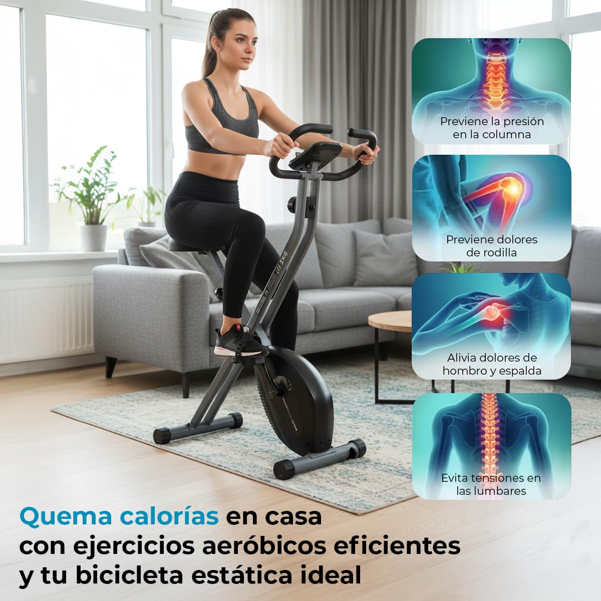 PRIXTON Bicicleta Estática Plegable Bike Fit BF150, Bicicleta de ejercicio Fitness, Resistencia magnética 1,5kg, Pulsómetro, 8 niveles, Ruedas de transporte, Manillar y Sillín Regulable, Soporte móvil