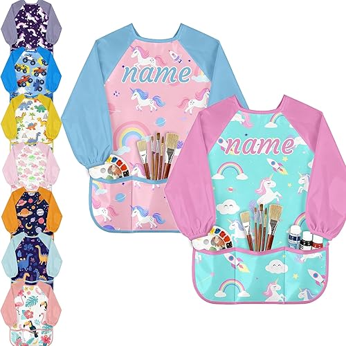 Personalized Kids Art Smock with Name Custom Toddler Waterproof Artist Painting Apron