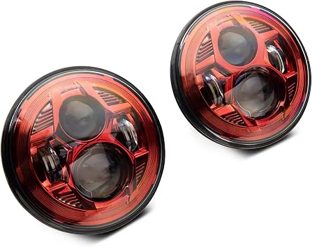7-Inch LED Headlights; Red Housing; Clear Lens Compatible For 07-18 Jeep Wrangler JK