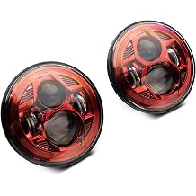 Raxiom 7-Inch LED Headlights; Red Housing; Clear Lens Compatible For 07-18 Jeep Wrangler JK