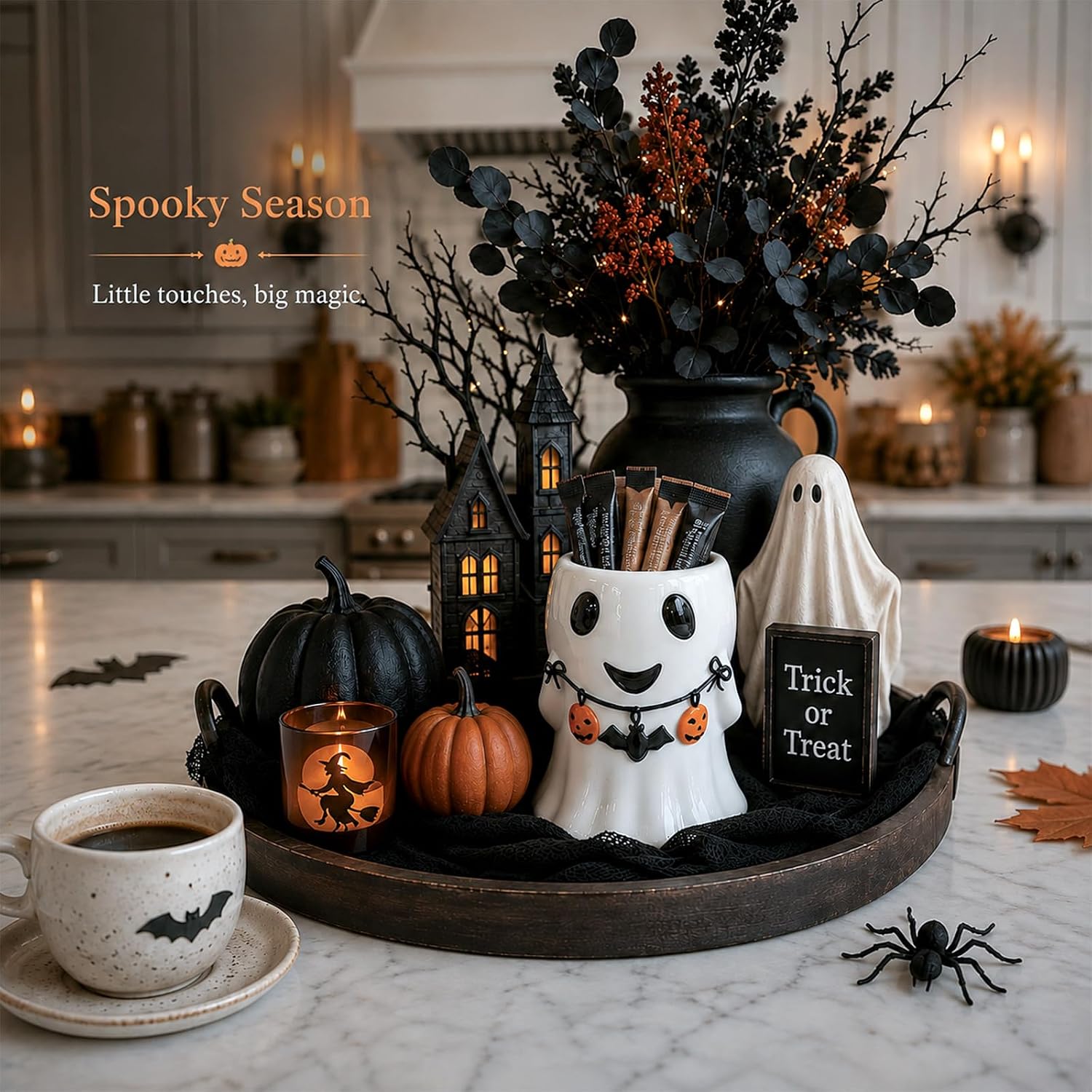Remerry Ghost Halloween Utensil Holder Ceramic Kitchen Organizer