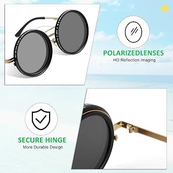 Adjustable Tint Sunglasses - 1-9 Gears Round Polarized Glasses with Manual Tint Control & Built-in ND Filter