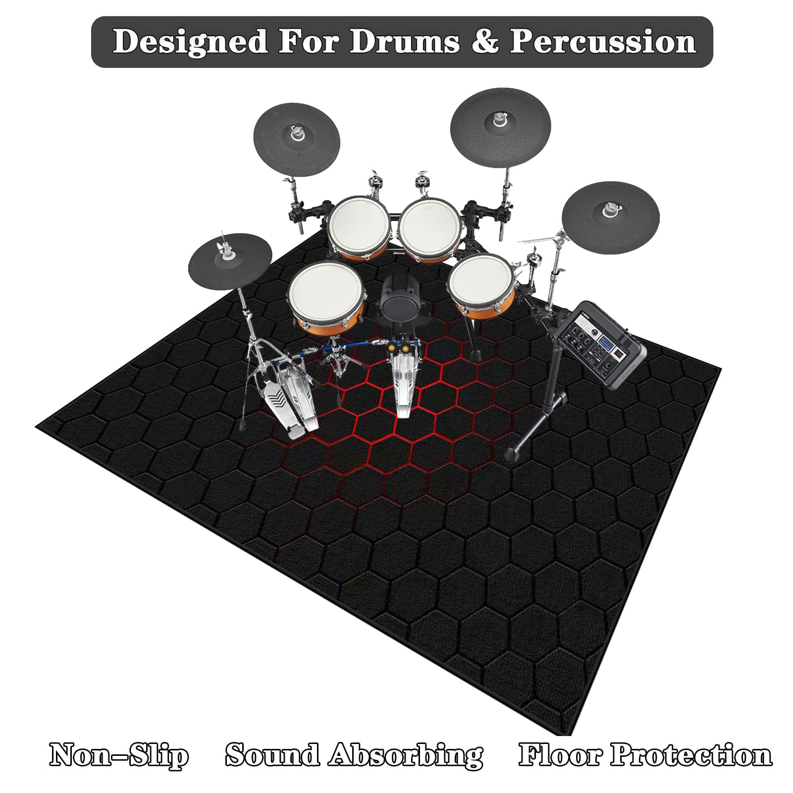 Alfombra de Tambor Insonorizada, Alfombras Acusticas, 120 x 100 cm Alfombra para Bateria Electronica, Alfombrillas Antivibracion Bateria, Alfombras Rectangulares Antideslizantes para Bombo Caja