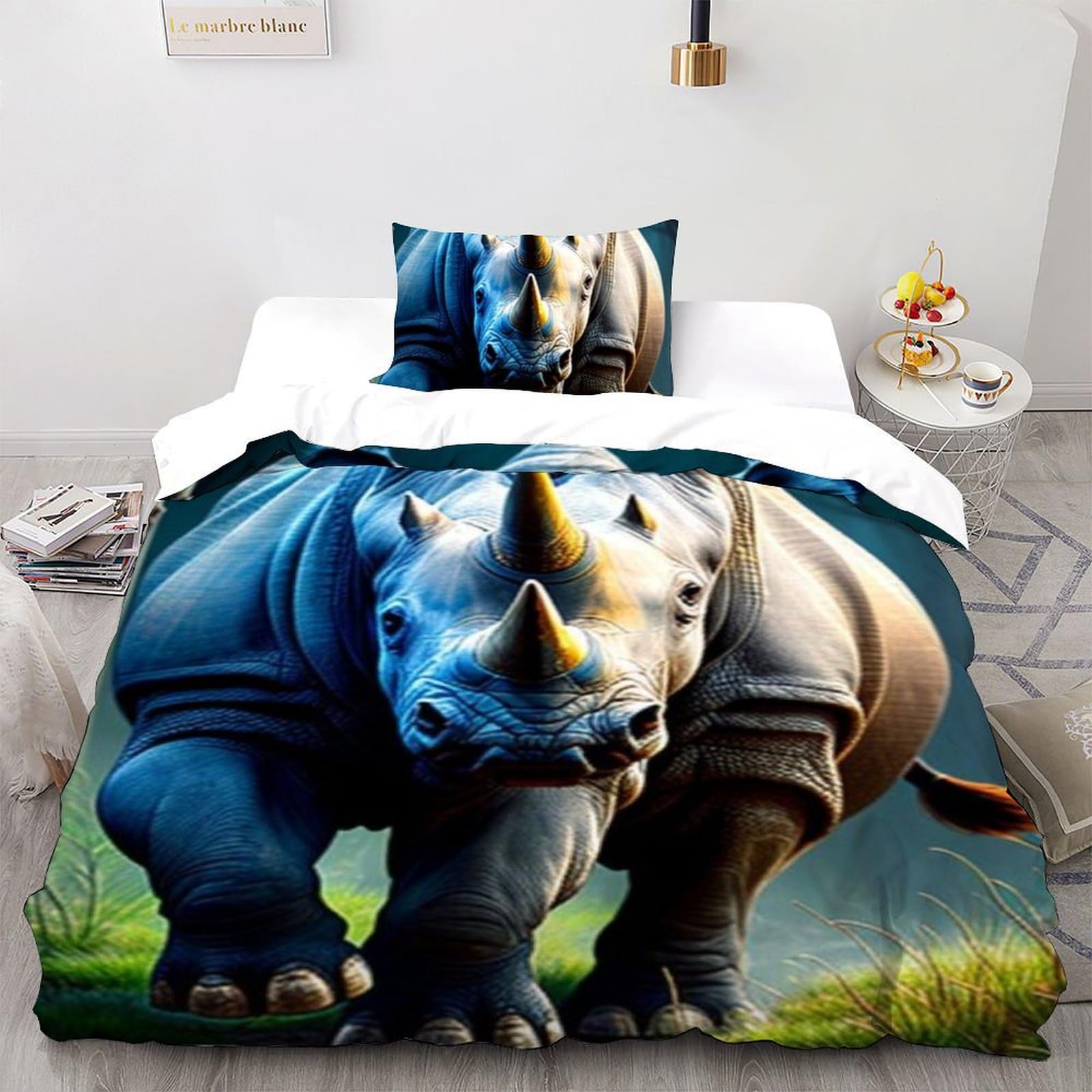 Housse de couette rhinocéros 3D 135x200 microfibre avec taie