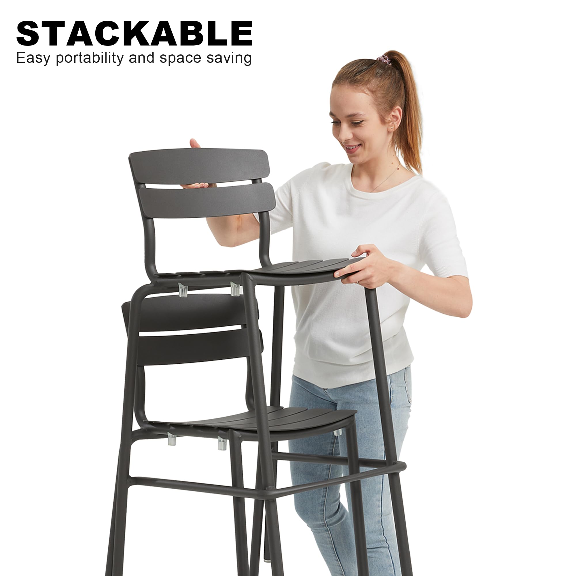 Set da tavolo e sgabello, in alluminio, per interni ed esterni, per cucina, soggiorno, ufficio, bar (1, 2 sgabelli da bar (48,8 x 58,9 x 104,5 cm)