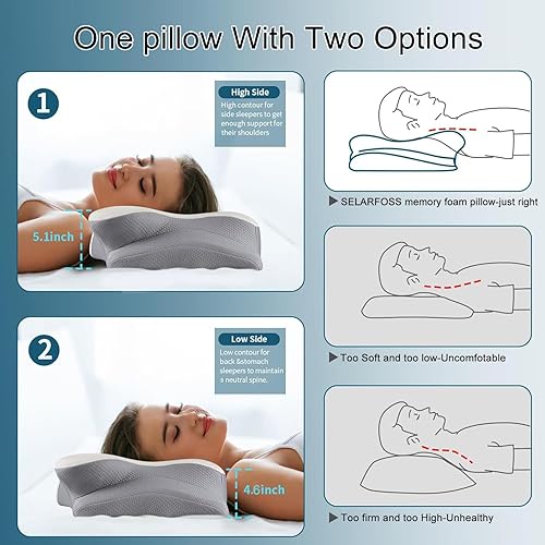 Miniatura 5 de Almohada cervical para el cuello para aliviar el dolor, almohadas ergonómicas de espuma viscoelástica para dormir, almohada para dormir de lado para