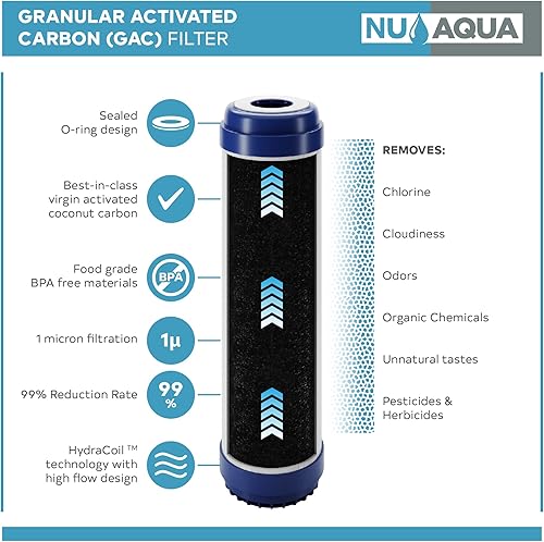 Miniatura 2 de NU Aqua Sistema de filtración de agua por ósmosis inversa de repuesto de filtro de agua de carbón activado granular GAC filtros universales RO (4)