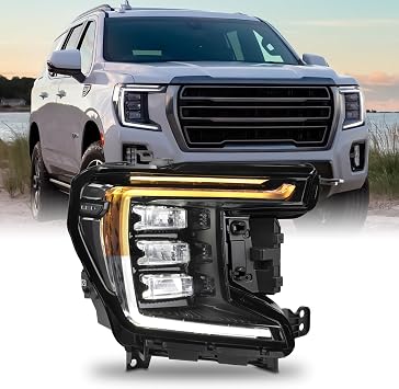 AKKON - For 2021-2024 GMC Yukon XL AT4/Denali Headlight | Full LED w/DRL Turn Signal Headlamp Black Housing Clear Lens Passenger Side Only Direct Replacement