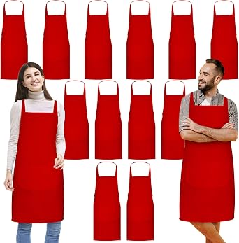 Jeffbaubl 12 Pack Bib Apron,Aprons Bulk,Unisex Plain Aprons with 2 Pockets,Blank Apron with Long Ties for Adults,23.6x27.6In