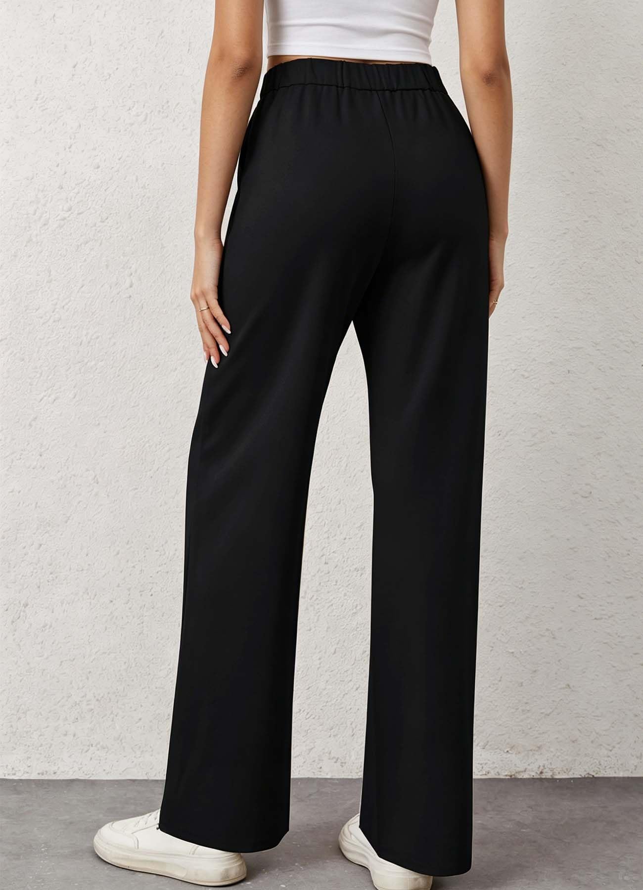 TZLDN Pantaloni da donna per feste, eleganti, neri, in tessuto, pantaloni chino, larghi, pantaloni pieghevoli Palazzo Businiess