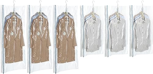 TAILI Bolsas colgantes de almacenamiento al vacío para ropa, bolsas de ahorro de espacio laterales (3 largas, 3 cortas), bolsas selladoras al vacío