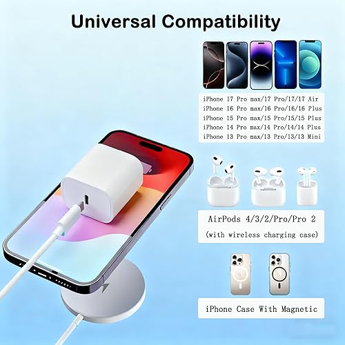 Miniatura 5 de Certificado MFi de Apple Cargador seguro para iPhone 171615, almohadilla de carga inalámbrica magnética rápida de 15 W con bloque USBC PD para