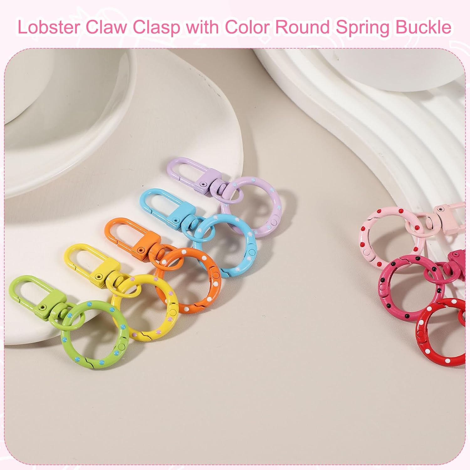 PATIKIL 12 Pcs Lobster Claw Clasp, Colorful Metal Keychain Clasp Swivel Hooks with Spring Key Rings Trigger Clips for Bag Door Key Chains DIY Craft Jewelry Making, Dots Red - Image 4