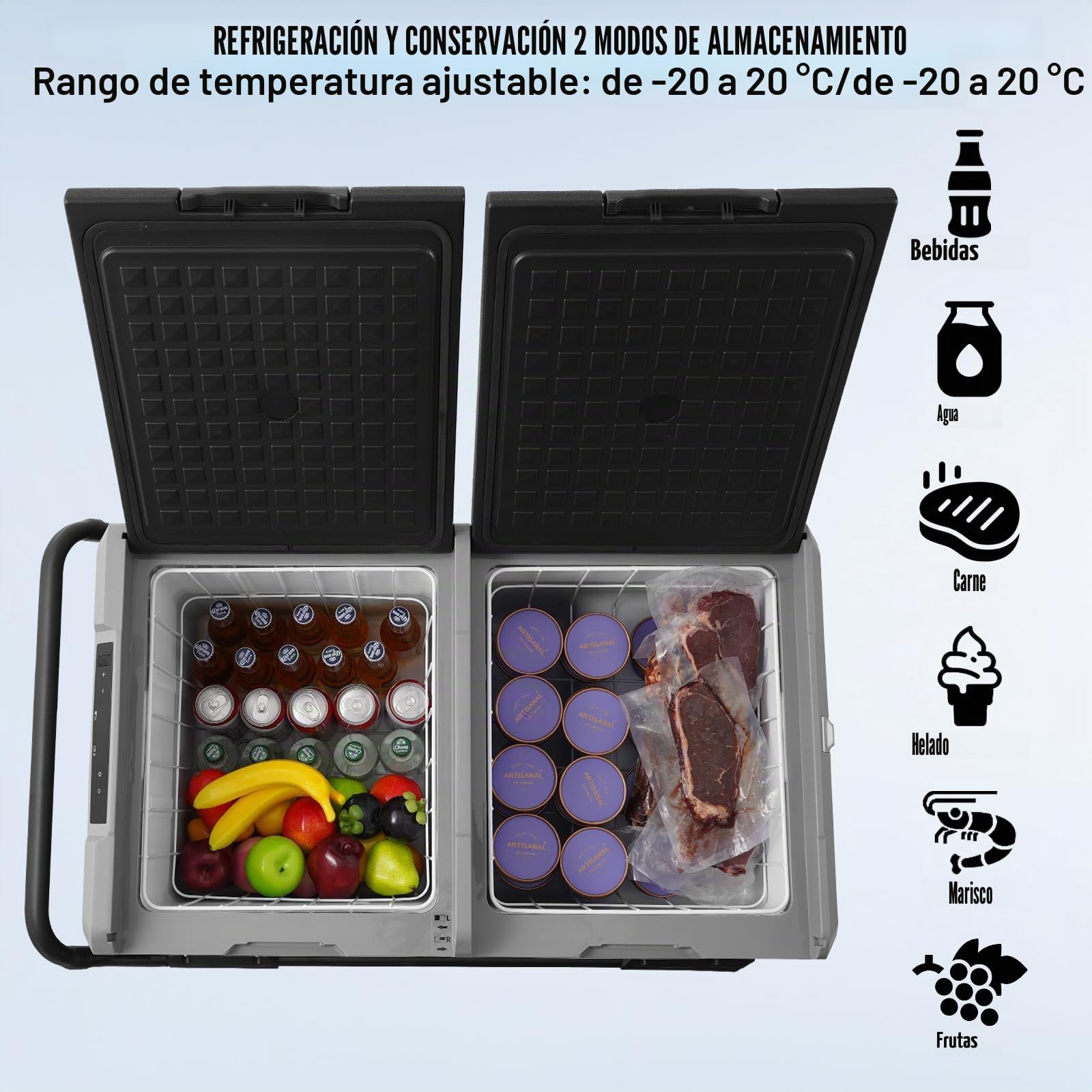 VEVOR Refrigerador para Automóvil, Congelador Portátil de Doble Zona de 115 L con Ruedas y Asa, -20~20 ℃, Refrigerador con Compresor de 1005 x 571 x 522 mm para Exteriores, Campamentos, ≤ 45 dB