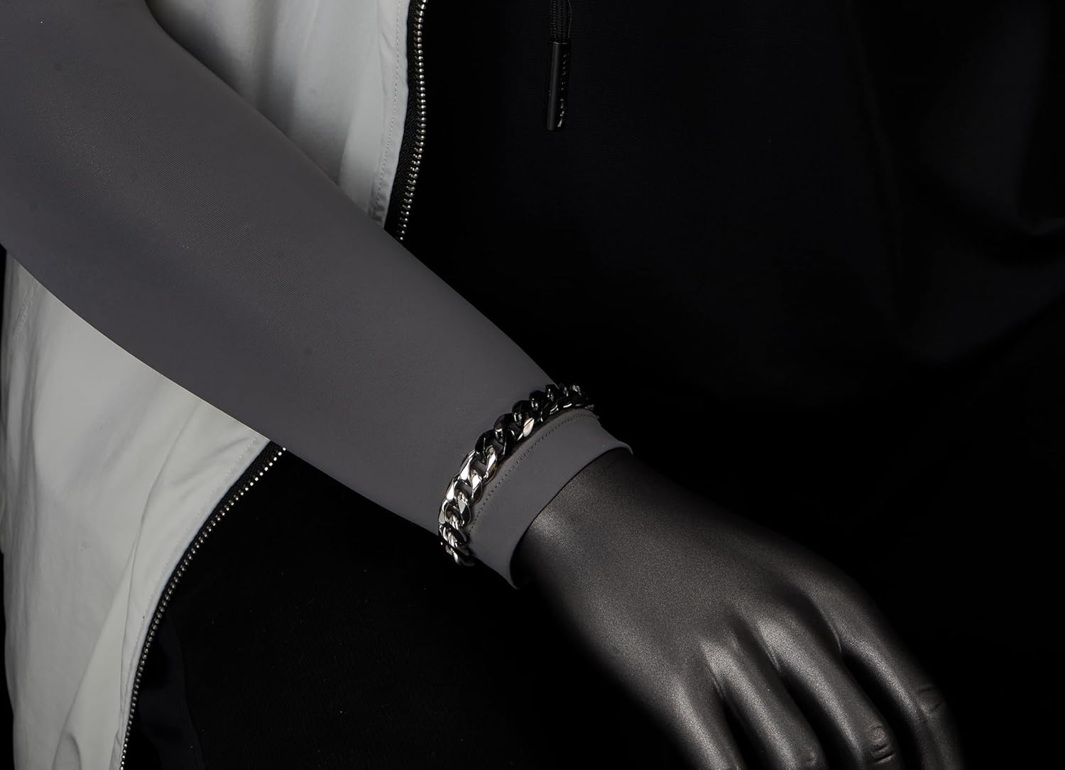 COOLSTEELANDBEYOND Mens Stainless Steel Silver Black Two-tone Curb Chain, Bold Cuban Link Bangle Bracelet, Polished - Image 2