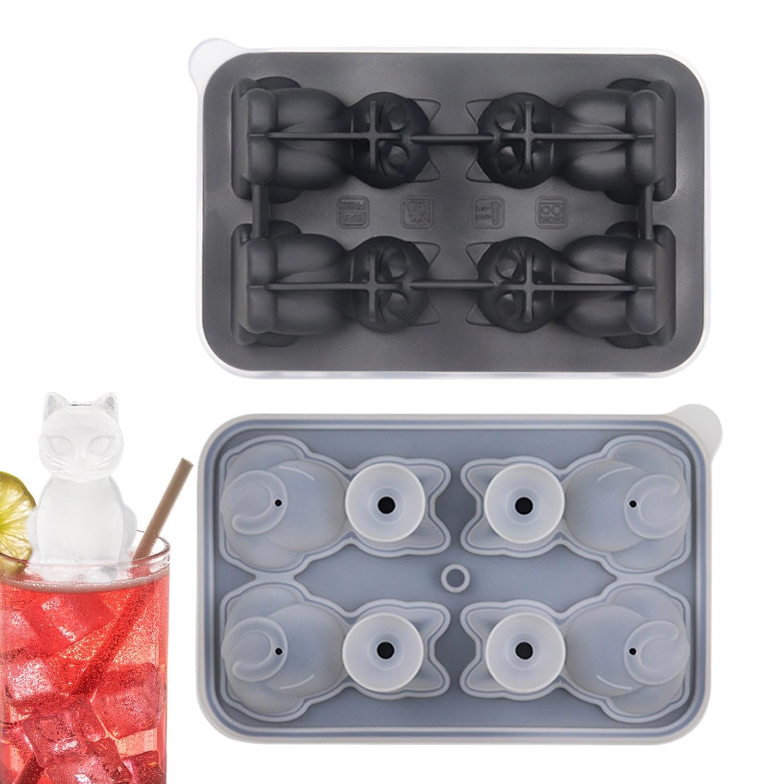 Bac à Glaçons 3D En Forme De Chat Avec Entonnoir, Idéal Pour Les Cocktails Le Bourbon Et Le Brandy En Silicone Noir 91837736