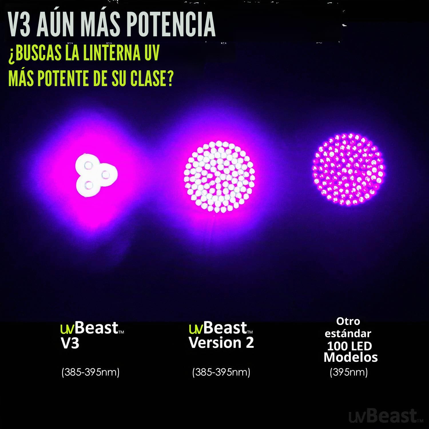 uvBeast V3 - Linterna UV de luz negra de 385-395 nm, LED de banda ancha triple mejorados de alta potencia, ideal para uso profesional/comercial, stock de EE. UU